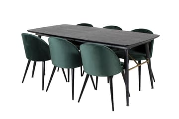 Gold Matgrupp Förlängningsbar 180-220 cm Rektangulär med 6 Velvet stolar - Möbler - Bord & matgrupper - Matgrupper