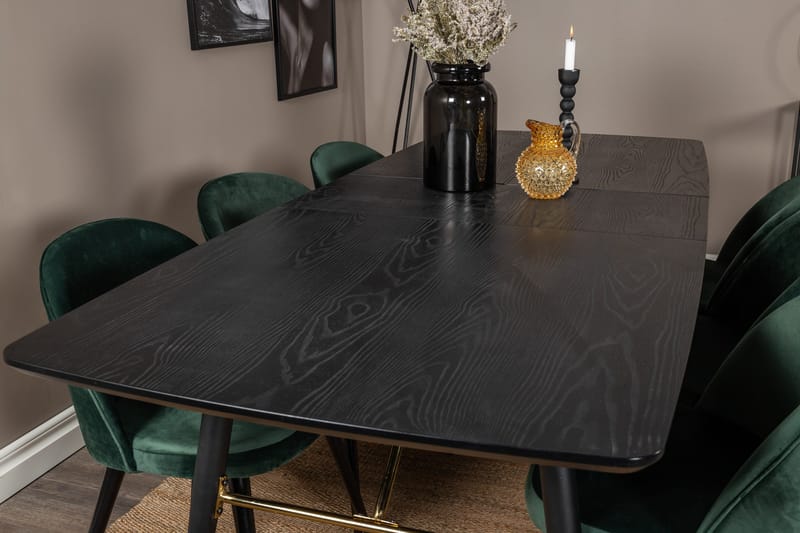 Gold Matgrupp Förlängningsbar 180-220 cm Rektangulär med 6 Velvet stolar - Möbler - Bord & matgrupper - Matgrupper