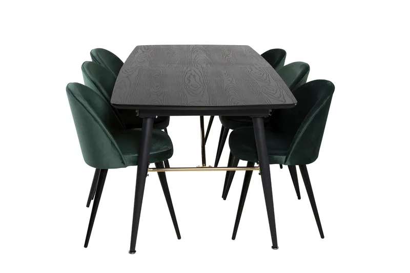 Gold Matgrupp Förlängningsbar 180-220 cm Rektangulär med 6 Velvet stolar, undefined