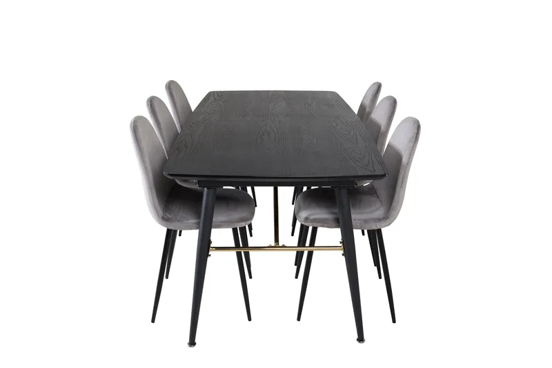 Gold Matgrupp Förlängningsbar 180-220 cm Rektangulär med 6 Polar stolar, Svart/Guld