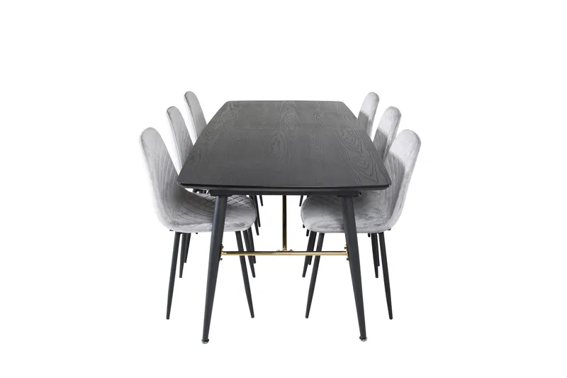 Gold Matgrupp Förlängningsbar 180-220 cm Rektangulär med 6 Polar stolar - Svart - Möbler - Bord & matgrupper - Matgrupper