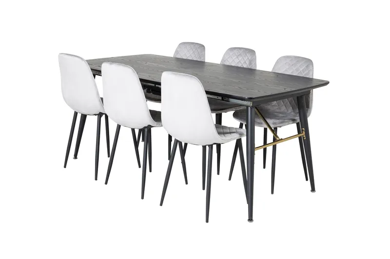 Gold Matgrupp Förlängningsbar 180-220 cm Rektangulär med 6 Polar stolar - Svart - Möbler - Bord & matgrupper - Matgrupper