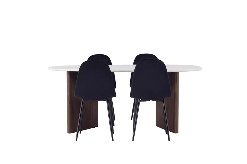 Grönvik Matgrupp 180 cm Oval med 4 Polar Stolar, Mocca