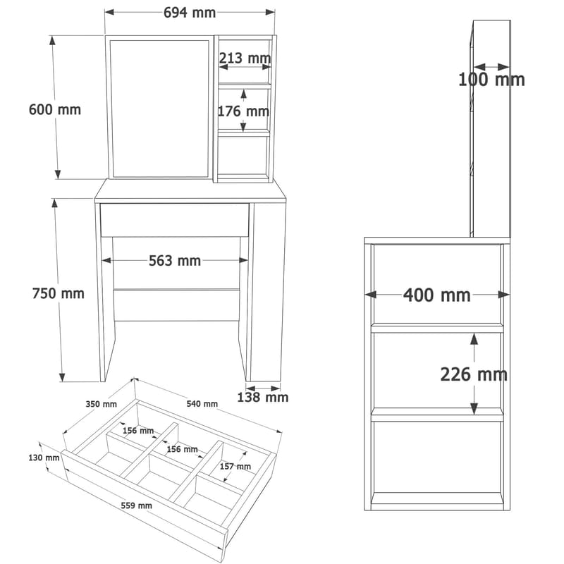 Gravo Sminkbord 69,4x135x40 cm - Vit - Möbler - Bord & matgrupper - Sminkbord & toalettbord