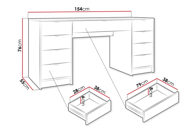 Gudelia Sminkbord 154 cm - Vit - Möbler - Bord & matgrupper - Sminkbord & toalettbord