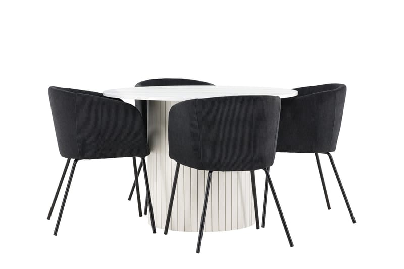 Härön Matgrupp 110 cm Rund med 4 Berit stolar - Vit/Svart - Möbler - Bord & matgrupper - Matgrupper