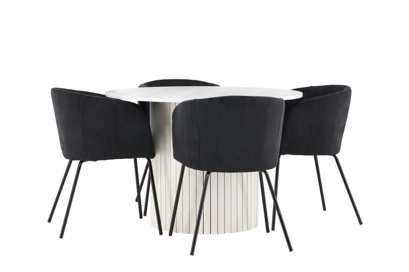 Härön Matgrupp 110 cm Rund med 4 Berit stolar - Vit/Svart - Möbler - Bord & matgrupper - Matgrupper