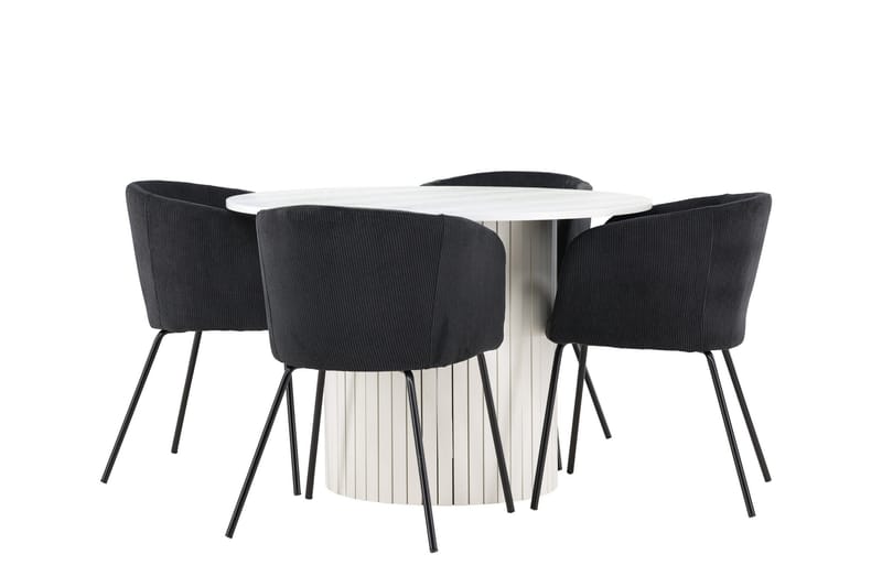 Härön Matgrupp 110 cm Rund med 4 Berit stolar - Vit/Svart - Möbler - Bord & matgrupper - Matgrupper
