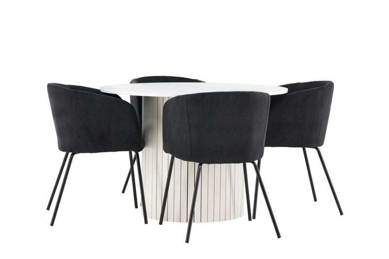 Härön Matgrupp 110 cm Rund med 4 Berit stolar - Vit/Svart - Möbler - Bord & matgrupper - Matgrupper