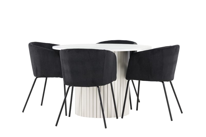 Härön Matgrupp 110 cm Rund med 4 Berit stolar, Vit/Svart