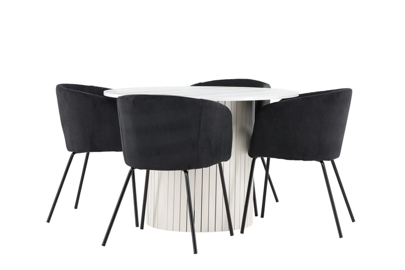 Härön Matgrupp 110 cm Rund med 4 Berit stolar - Vit/Svart - Möbler - Bord & matgrupper - Matgrupper