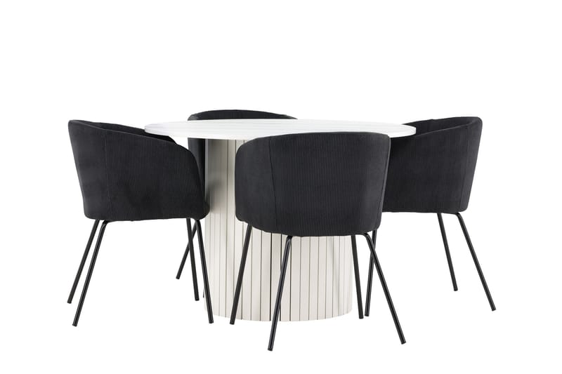 Härön Matgrupp 110 cm Rund med 4 Berit stolar - Vit/Svart - Möbler - Bord & matgrupper - Matgrupper