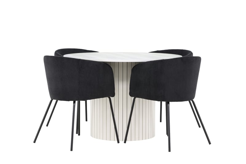 Härön Matgrupp 110 cm Rund med 4 Berit stolar - Vit/Svart - Möbler - Bord & matgrupper - Matgrupper