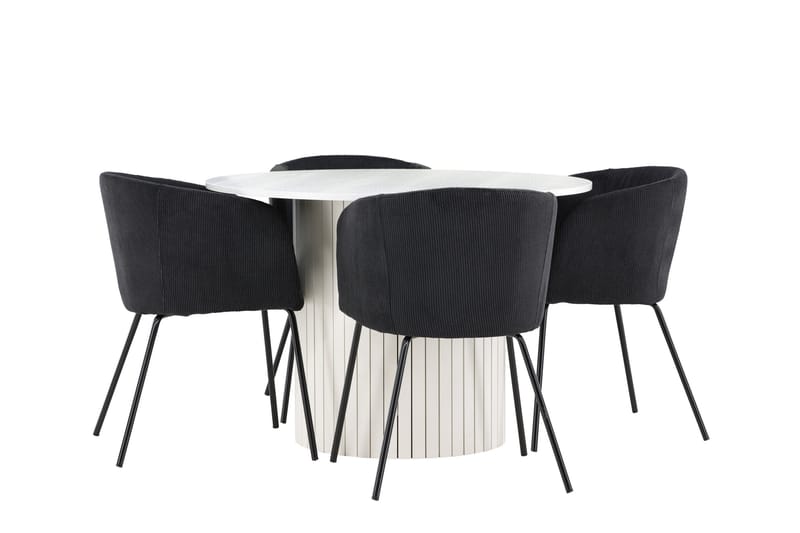 Härön Matgrupp 110 cm Rund med 4 Berit stolar - Vit/Svart - Möbler - Bord & matgrupper - Matgrupper