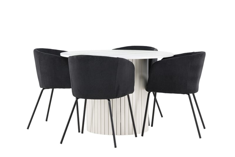 Härön Matgrupp 110 cm Rund med 4 Berit stolar - Vit/Svart - Möbler - Bord & matgrupper - Matgrupper