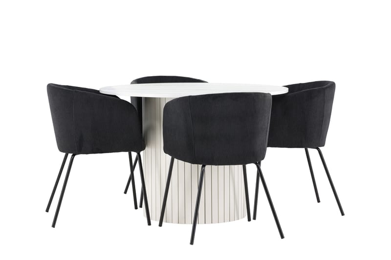 Härön Matgrupp 110 cm Rund med 4 Berit stolar - Vit/Svart - Möbler - Bord & matgrupper - Matgrupper