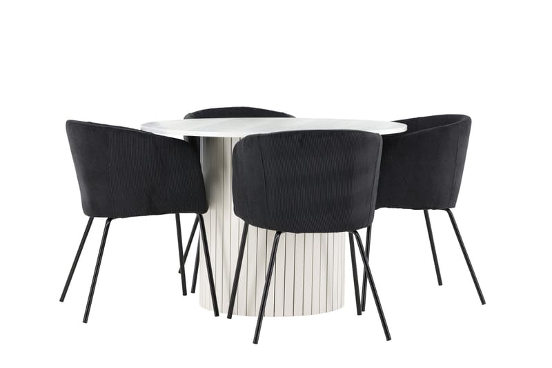 Härön Matgrupp 110 cm Rund med 4 Berit stolar - Vit/Svart - Möbler - Bord & matgrupper - Matgrupper