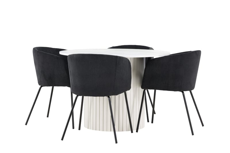 Härön Matgrupp 110 cm Rund med 4 Berit stolar - Vit/Svart - Möbler - Bord & matgrupper - Matgrupper