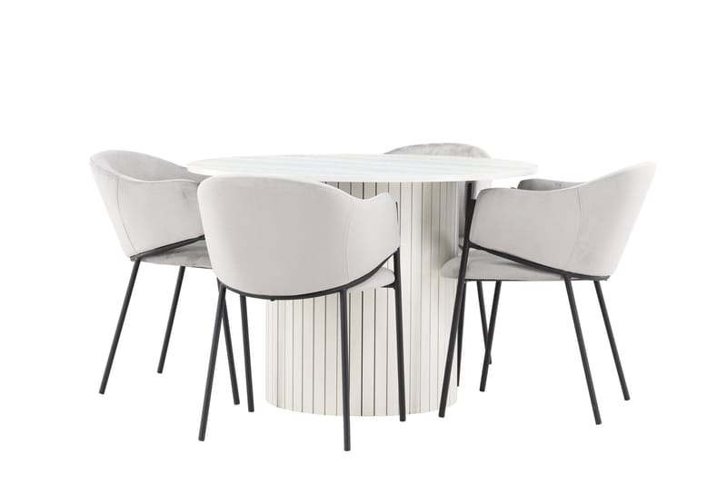 Härön Matgrupp 110 cm Rund med 4 Evelina stolar - Vit/Grå - Möbler - Bord & matgrupper - Matgrupper