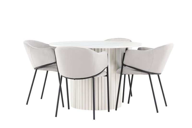 Härön Matgrupp 110 cm Rund med 4 Evelina stolar - Vit/Grå - Möbler - Bord & matgrupper - Matgrupper