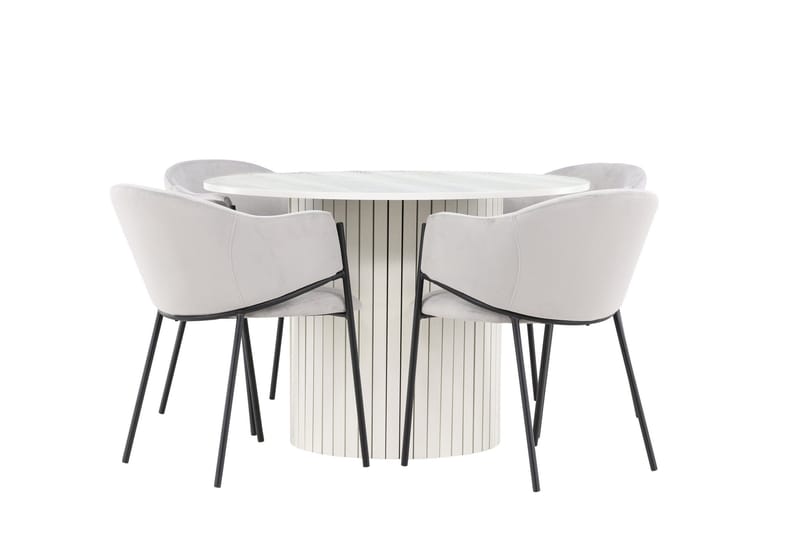 Härön Matgrupp 110 cm Rund med 4 Evelina stolar - Vit/Grå - Möbler - Bord & matgrupper - Matgrupper