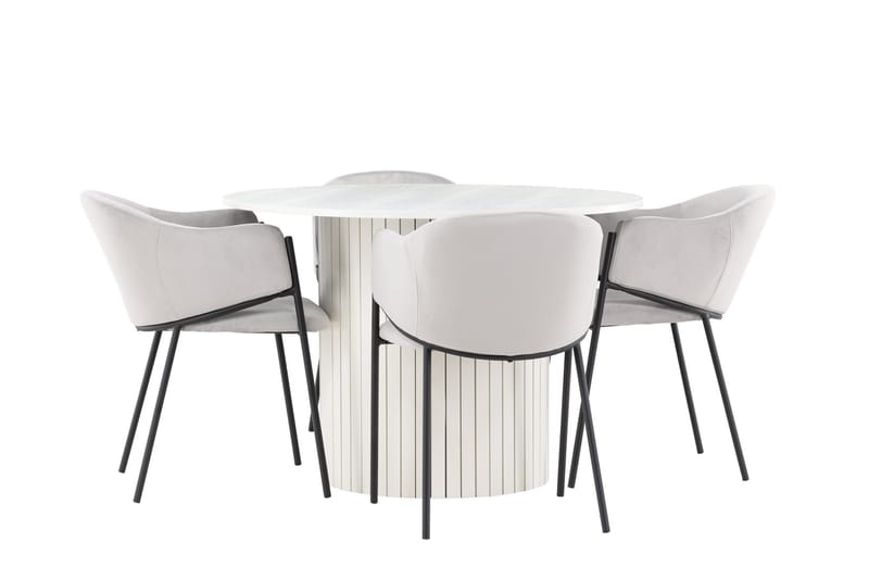 Härön Matgrupp 110 cm Rund med 4 Evelina stolar - Vit/Grå - Möbler - Bord & matgrupper - Matgrupper