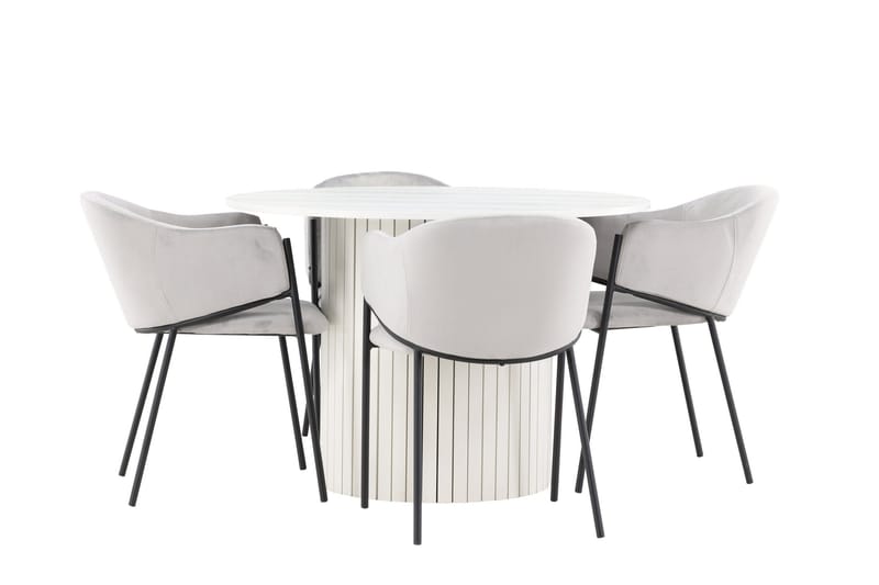 Härön Matgrupp 110 cm Rund med 4 Evelina stolar - Vit/Grå - Möbler - Bord & matgrupper - Matgrupper