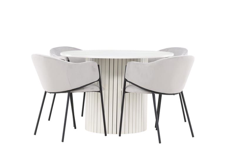 Härön Matgrupp 110 cm Rund med 4 Evelina stolar - Vit/Grå - Möbler - Bord & matgrupper - Matgrupper