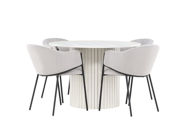 Härön Matgrupp 110 cm Rund med 4 Evelina stolar - Vit/Grå - Möbler - Bord & matgrupper - Matgrupper