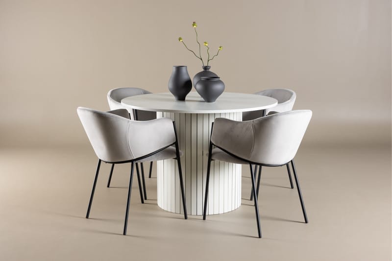 Härön Matgrupp 110 cm Rund med 4 Evelina stolar - Vit/Grå - Möbler - Bord & matgrupper - Matgrupper