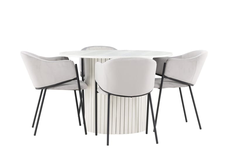 Härön Matgrupp 110 cm Rund med 4 Evelina stolar - Vit/Grå - Möbler - Bord & matgrupper - Matgrupper