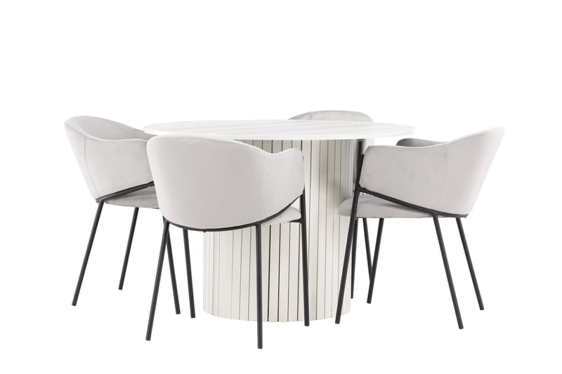 Härön Matgrupp 110 cm Rund med 4 Evelina stolar - Vit/Grå - Möbler - Bord & matgrupper - Matgrupper