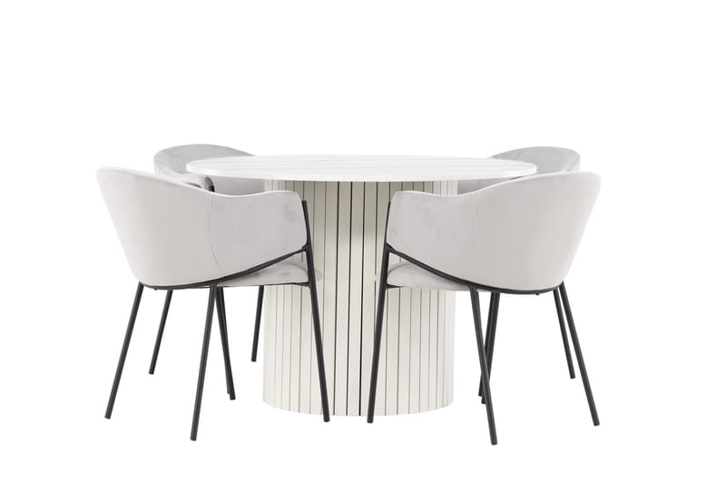 Härön Matgrupp 110 cm Rund med 4 Evelina stolar - Vit/Grå - Möbler - Bord & matgrupper - Matgrupper