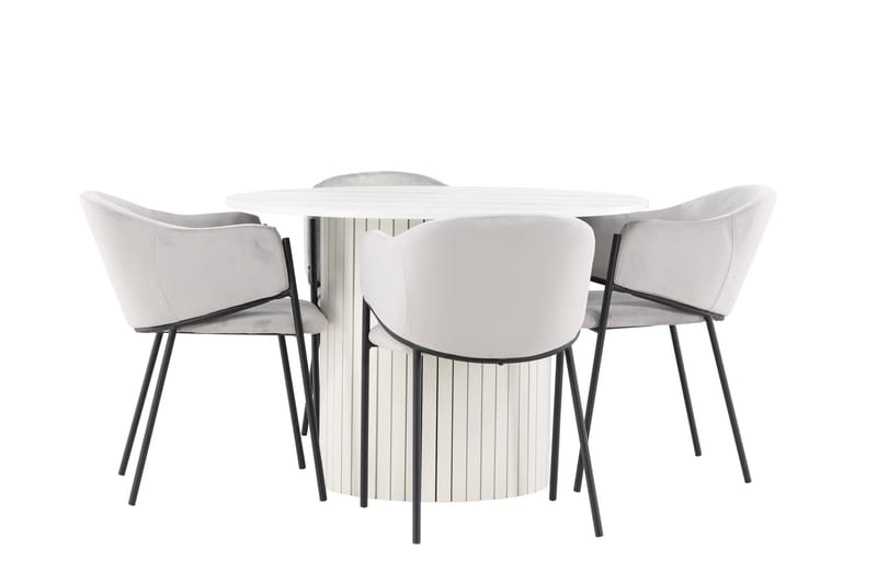 Härön Matgrupp 110 cm Rund med 4 Evelina stolar - Vit/Grå - Möbler - Bord & matgrupper - Matgrupper