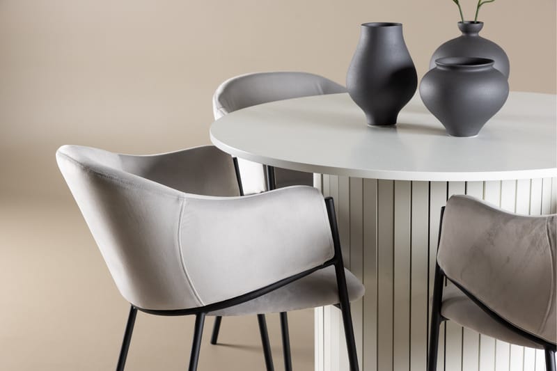 Härön Matgrupp 110 cm Rund med 4 Evelina stolar - Vit/Grå - Möbler - Bord & matgrupper - Matgrupper