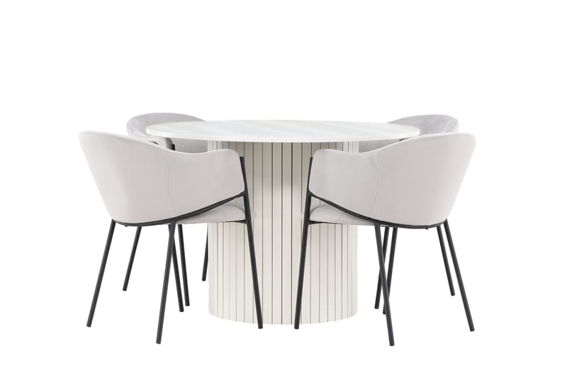 Härön Matgrupp 110 cm Rund med 4 Evelina stolar - Vit/Grå - Möbler - Bord & matgrupper - Matgrupper