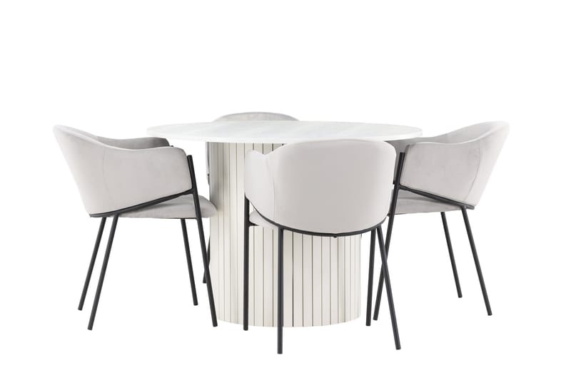 Härön Matgrupp 110 cm Rund med 4 Evelina stolar - Vit/Grå - Möbler - Bord & matgrupper - Matgrupper