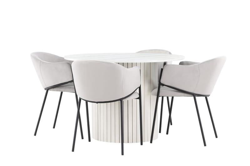 Härön Matgrupp 110 cm Rund med 4 Evelina stolar - Vit/Grå - Möbler - Bord & matgrupper - Matgrupper