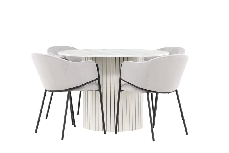 Härön Matgrupp 110 cm Rund med 4 Evelina stolar - Vit/Grå - Möbler - Bord & matgrupper - Matgrupper