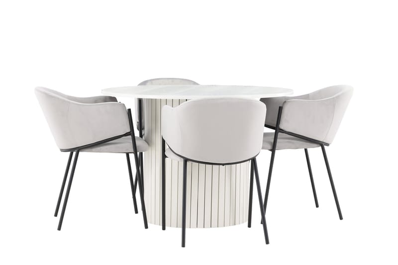 Härön Matgrupp 110 cm Rund med 4 Evelina stolar - Vit/Grå - Möbler - Bord & matgrupper - Matgrupper