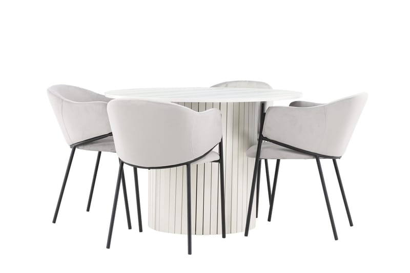 Härön Matgrupp 110 cm Rund med 4 Evelina stolar - Vit/Grå - Möbler - Bord & matgrupper - Matgrupper