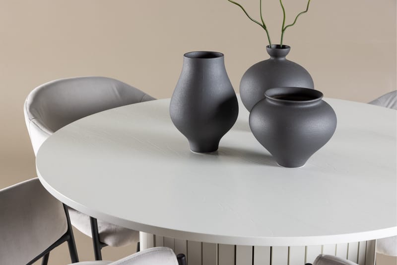 Härön Matgrupp 110 cm Rund med 4 Evelina stolar - Vit/Grå - Möbler - Bord & matgrupper - Matgrupper