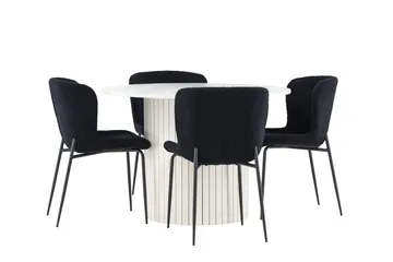 Härön Matgrupp 110 cm Rund med 4 Modesto stolar - Vit/Svart - Möbler - Bord & matgrupper - Matgrupper