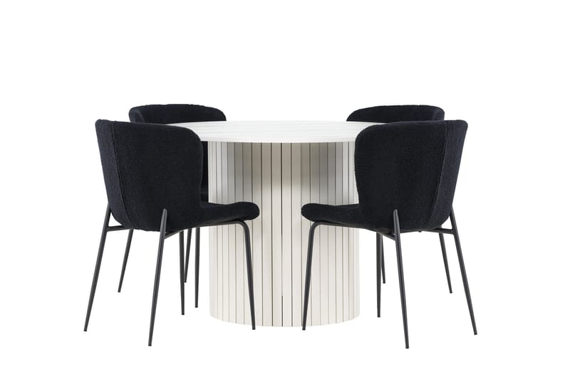 Härön Matgrupp 110 cm Rund med 4 Modesto stolar - Vit/Svart - Möbler - Bord & matgrupper - Matgrupper