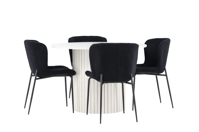 Härön Matgrupp 110 cm Rund med 4 Modesto stolar - Vit/Svart - Möbler - Bord & matgrupper - Matgrupper