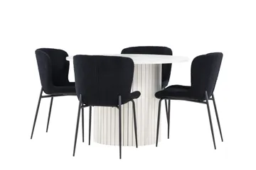 Härön Matgrupp 110 cm Rund med 4 Modesto stolar - Vit/Svart - Möbler - Bord & matgrupper - Matgrupper