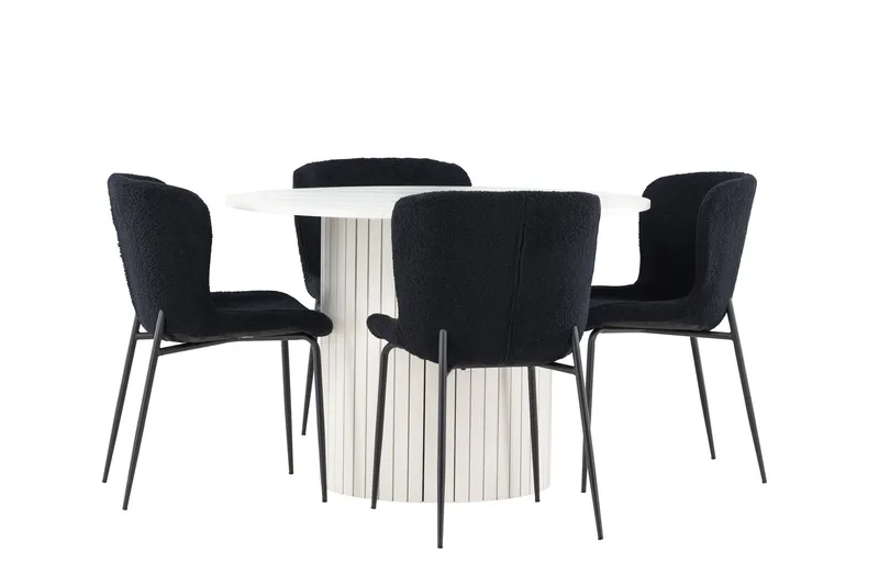 Härön Matgrupp 110 cm Rund med 4 Modesto stolar - Vit/Svart - Möbler - Bord & matgrupper - Matgrupper