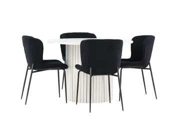 Härön Matgrupp 110 cm Rund med 4 Modesto stolar - Vit/Svart - Möbler - Bord & matgrupper - Matgrupper