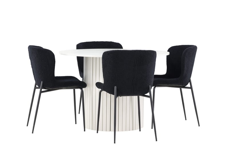 Härön Matgrupp 110 cm Rund med 4 Modesto stolar - Vit/Svart - Möbler - Bord & matgrupper - Matgrupper
