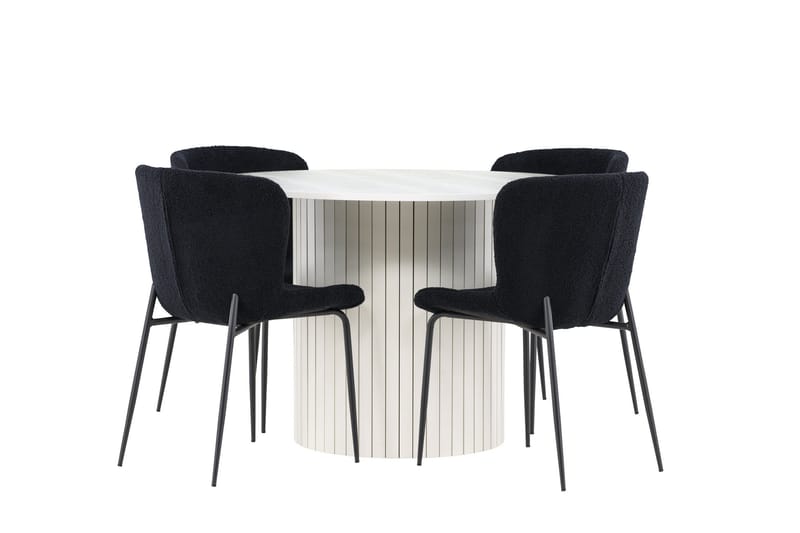 Härön Matgrupp 110 cm Rund med 4 Modesto stolar - Vit/Svart - Möbler - Bord & matgrupper - Matgrupper